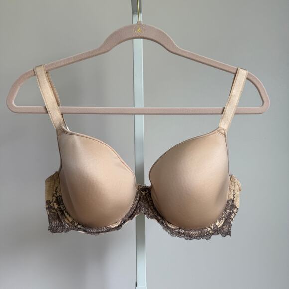 Wacoal Bra Size 38D Beige with Brown Lace - Picture 1 of 6